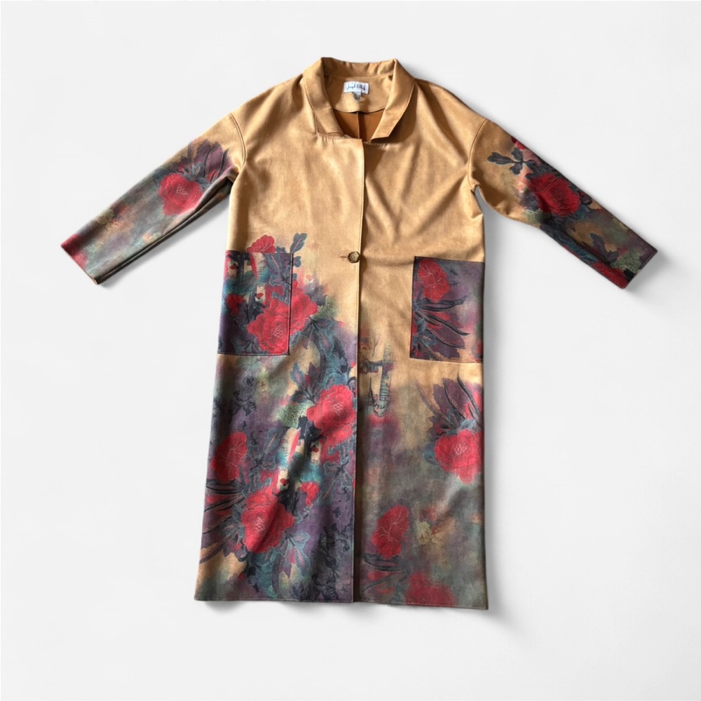 Vintage Joseph Ribkoff Suede Coat with Floral Design